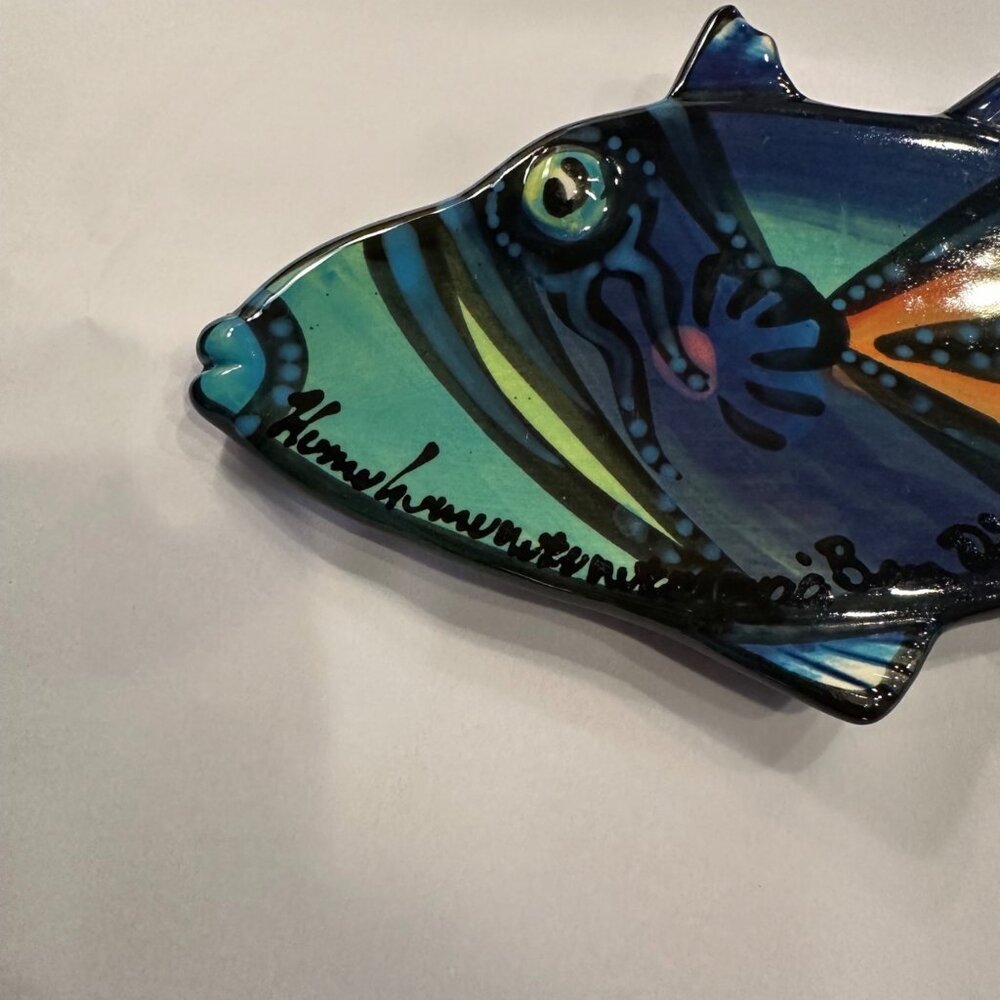 Ben Diller Signed Trigger Reef Fish Small Platter Plate Decor Maui Hawaii - Picture 2 of 12